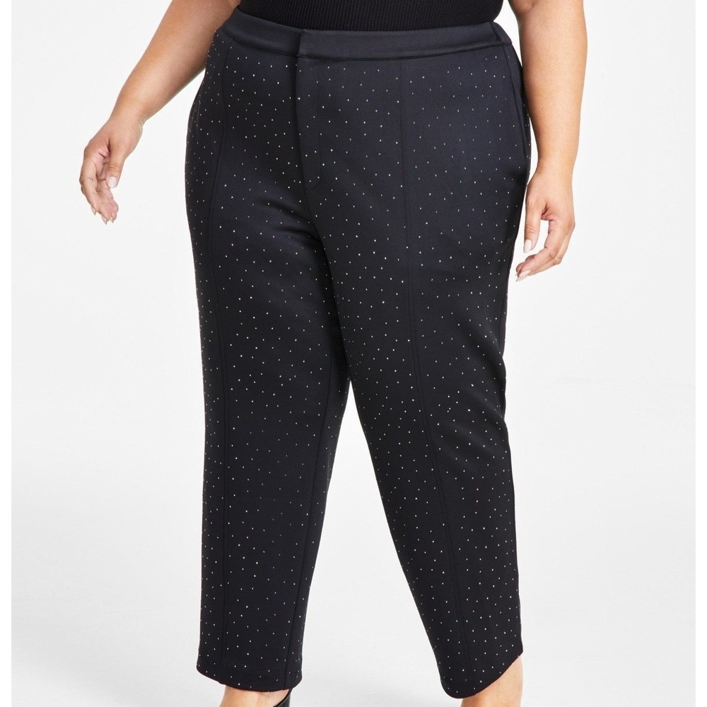 Nina Parker Studded Scuba Straight Leg Trendy Black Pants Womens Plus Size 24W